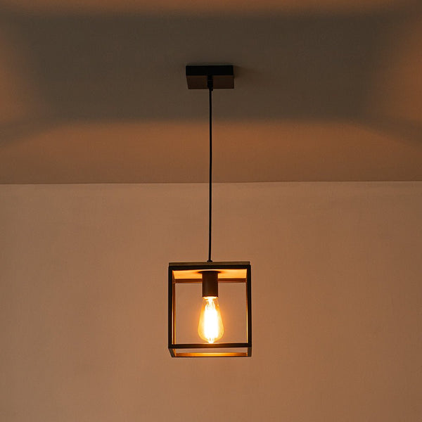 1 - Light Farmhouse Geometric Square Wood Pendant - Yiilighting