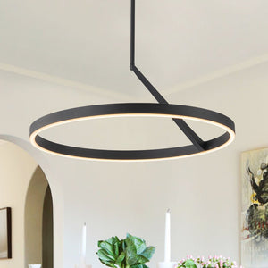 1 - Light Modern Round Flat Iron Ring LED Pendant - Yiilighting