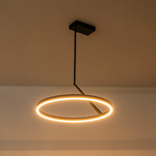 1 - Light Modern Round Flat Iron Ring LED Pendant - Yiilighting