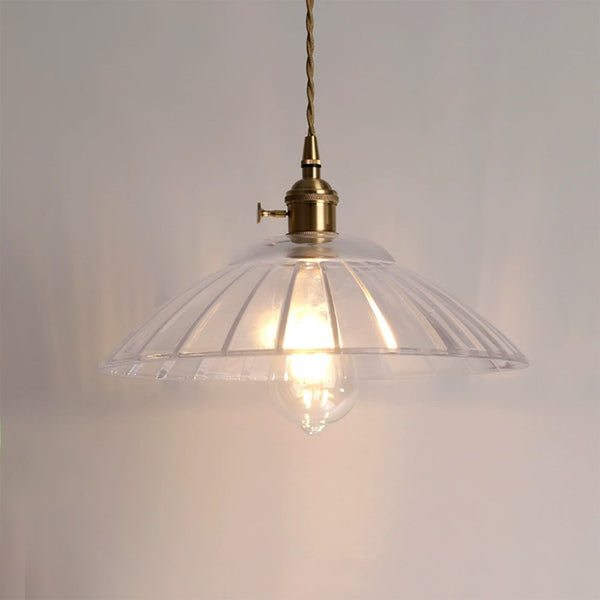 1-Light Vintage Ribbed Glass Brass Dome Pendant Light - Yiilighting