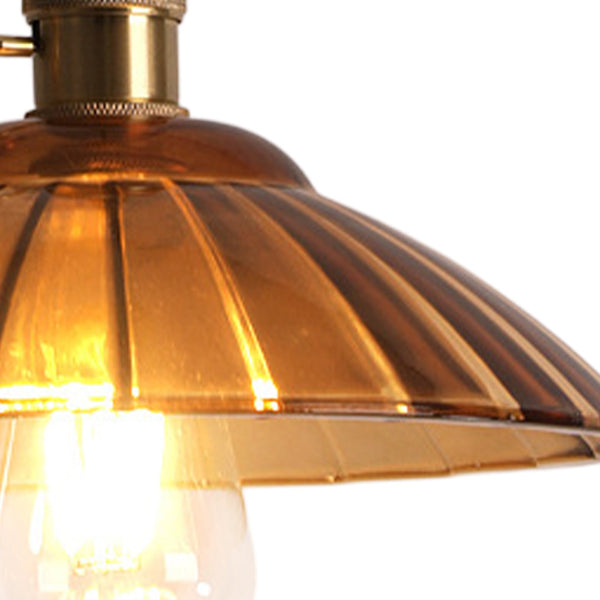 1-Light Vintage Ribbed Glass Brass Dome Pendant Light - Yiilighting