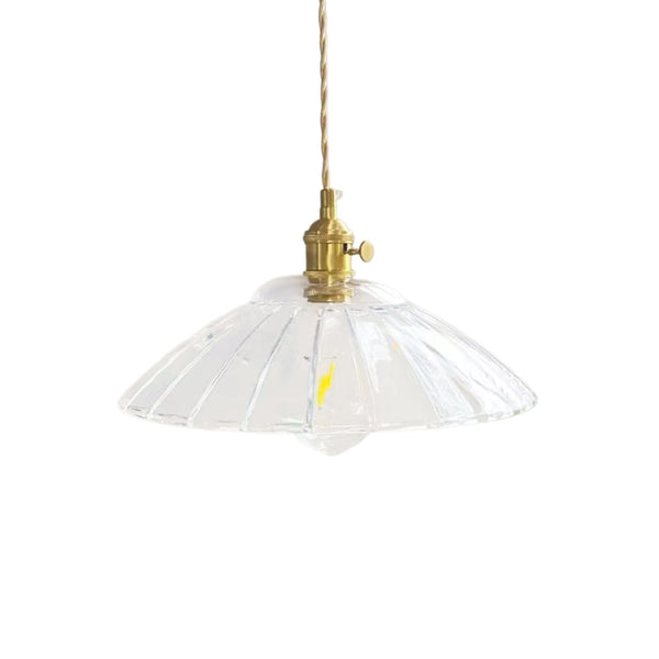 1-Light Vintage Ribbed Glass Brass Dome Pendant Light - Yiilighting