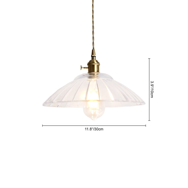 1-Light Vintage Ribbed Glass Brass Dome Pendant Light - Yiilighting