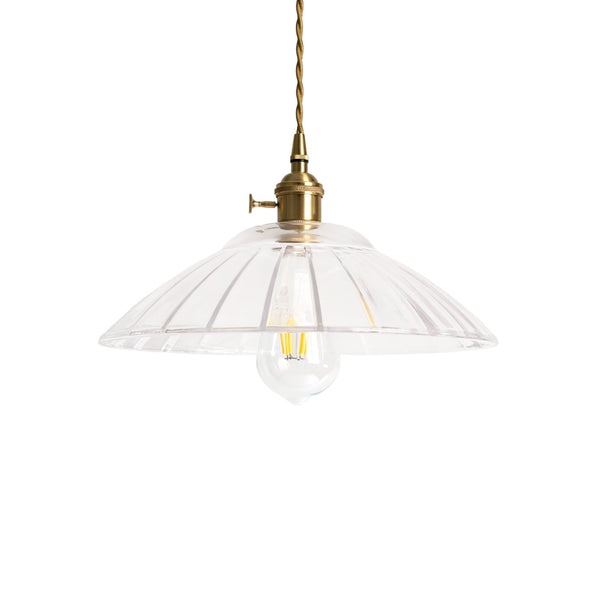 1-Light Vintage Ribbed Glass Brass Dome Pendant Light - Yiilighting