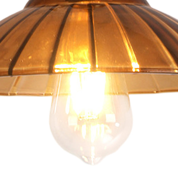 1-Light Vintage Ribbed Glass Brass Dome Pendant Light - Yiilighting