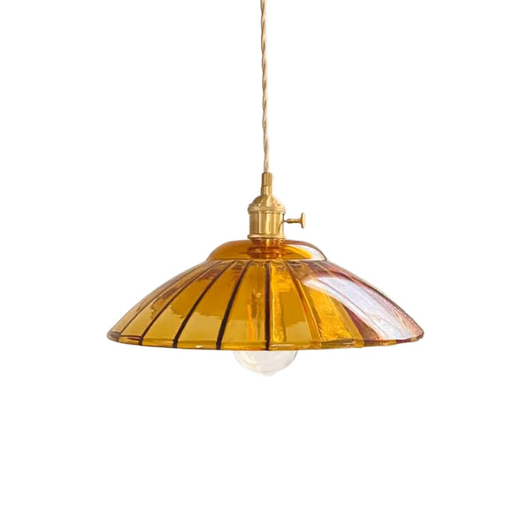 1-Light Vintage Ribbed Glass Brass Dome Pendant Light - Yiilighting