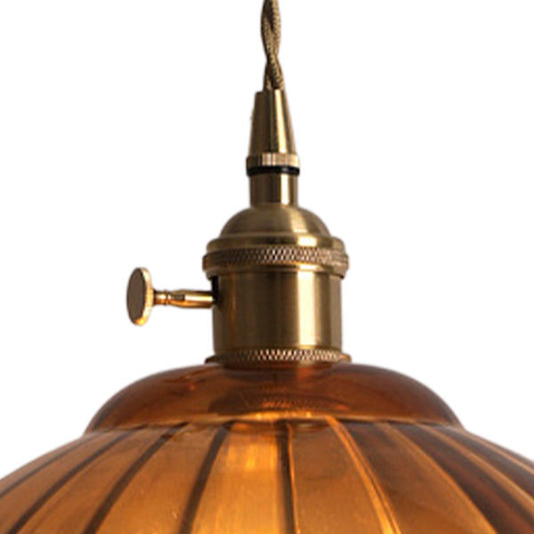1-Light Vintage Ribbed Glass Brass Dome Pendant Light - Yiilighting