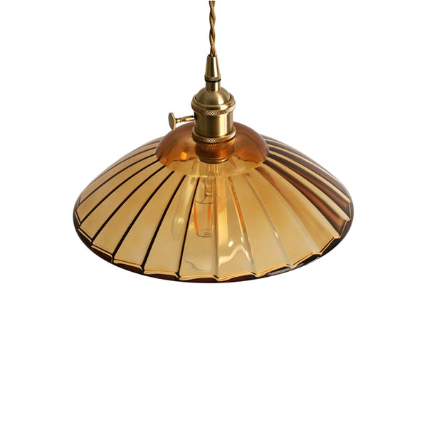 1-Light Vintage Ribbed Glass Brass Dome Pendant Light - Yiilighting