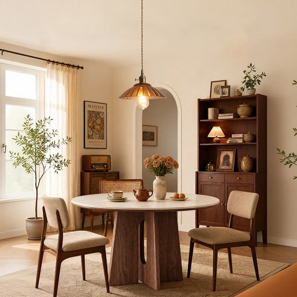 1-Light Vintage Ribbed Glass Brass Dome Pendant Light - Yiilighting