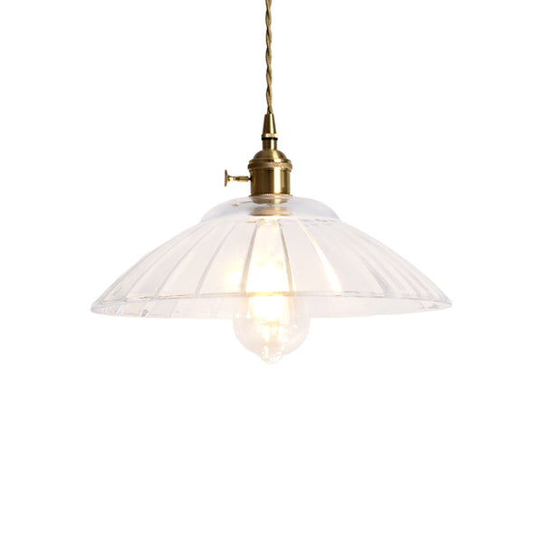 1-Light Vintage Ribbed Glass Brass Dome Pendant Light - Yiilighting