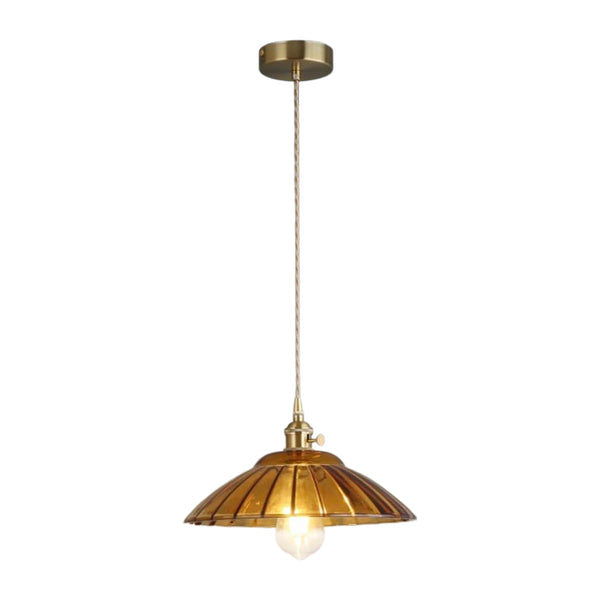 1-Light Vintage Ribbed Glass Brass Dome Pendant Light - Yiilighting