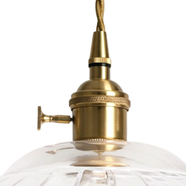 1-Light Vintage Ribbed Glass Brass Dome Pendant Light - Yiilighting