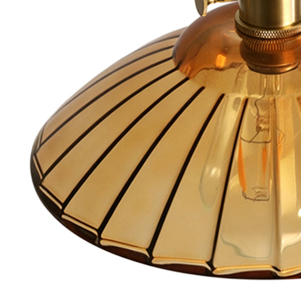 1-Light Vintage Ribbed Glass Brass Dome Pendant Light - Yiilighting
