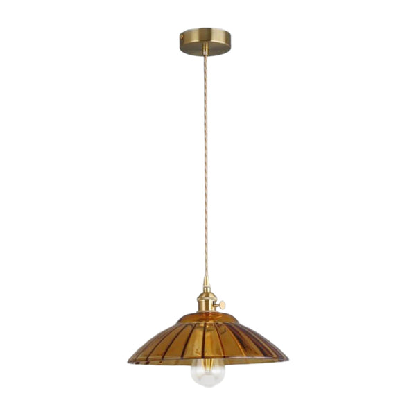 1-Light Vintage Ribbed Glass Brass Dome Pendant Light - Yiilighting
