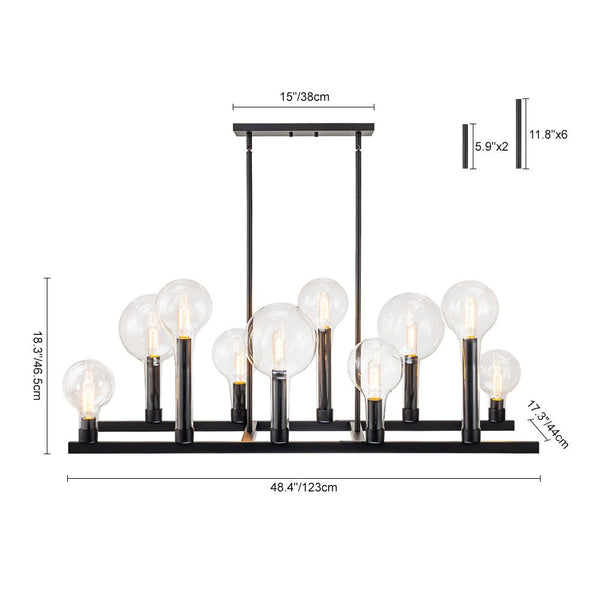 10 - Light Farmhouse Clear Glass Globe Linear Chandelier - Yiilighting