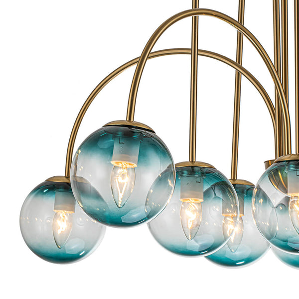 10 - Light Glam Brass Gradient Blue Glass Globe Bubble Chandelier - Yiilighting