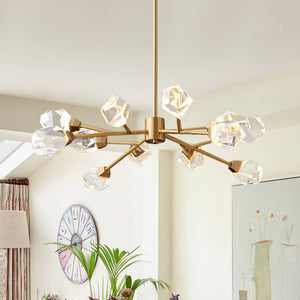 12 - Light Brass Sputnik Crystal Glass Chandelier - Yiilighting