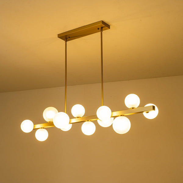 12 - Light Linear Brass Bubble Island Chandelier - Yiilighting