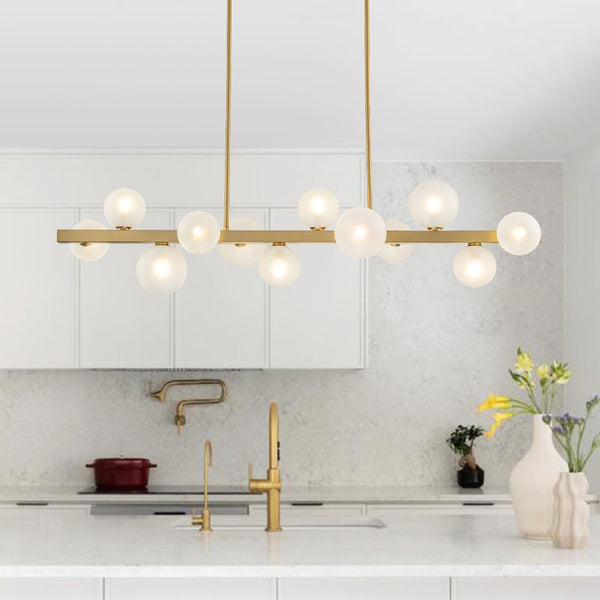 12 - Light Linear Brass Bubble Island Chandelier - Yiilighting