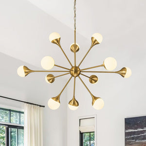 12 - Light Modern Sunburst Sputnik Milky Glass Chandelier - Yiilighting