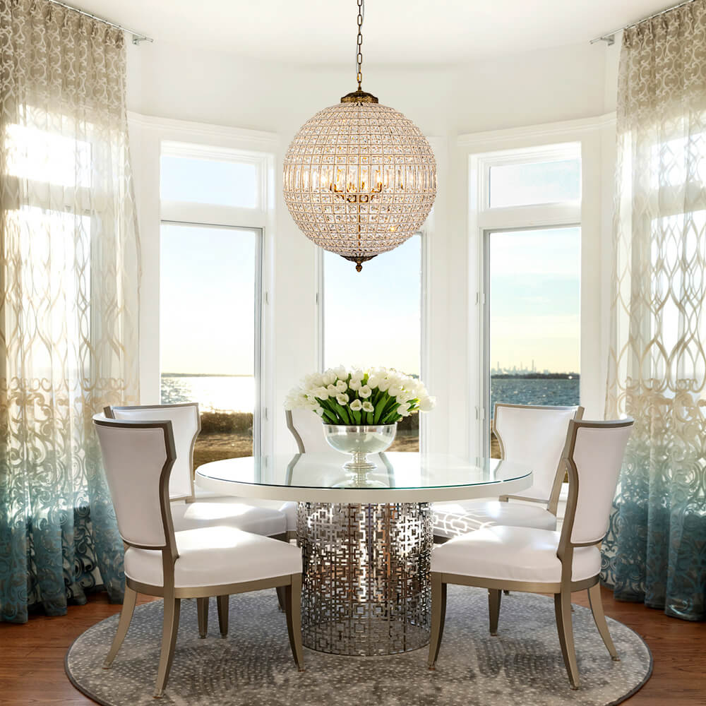 1/3/5-Light French Glass Crystal Orb Chandelier in Antique Brass Finish