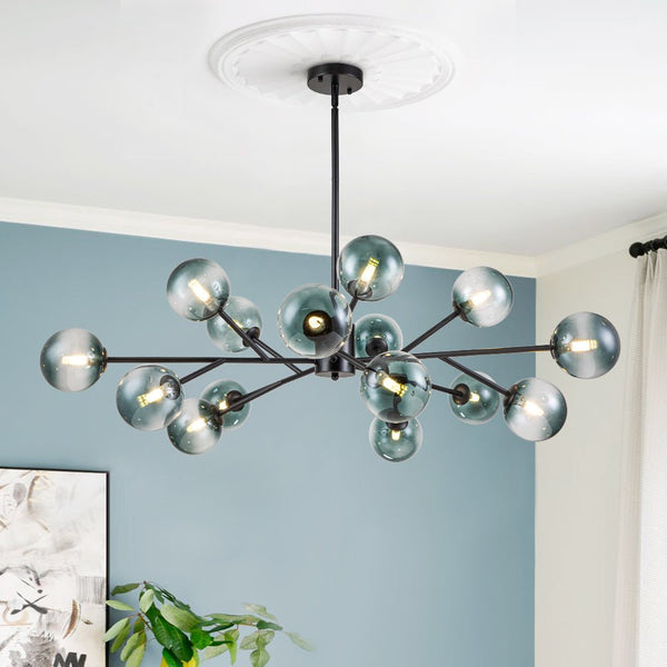 15 - Light Sputnik Branching Blue Glass Globe Chandelier - Yiilighting