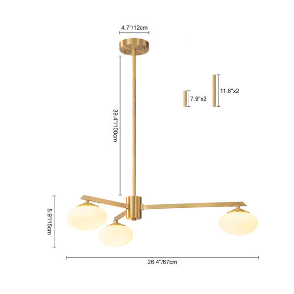 Mid-century 3/4-Light Oval Glass Sputnik Semi-flush Mount Chandelier