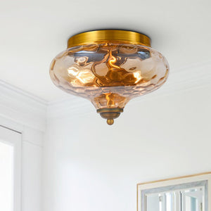 2 - Light Mid - century Hammer Glass Flush Mount Ceiling Light - Yiilighting