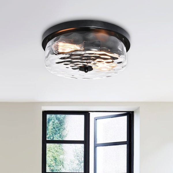 2 - Light Modern Seeded Glass Flush Mount - Yiilighting