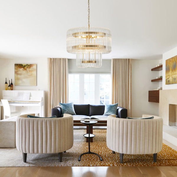 Modern Glam 9-Light Two-Tiered Glass Rod Round Chandelier