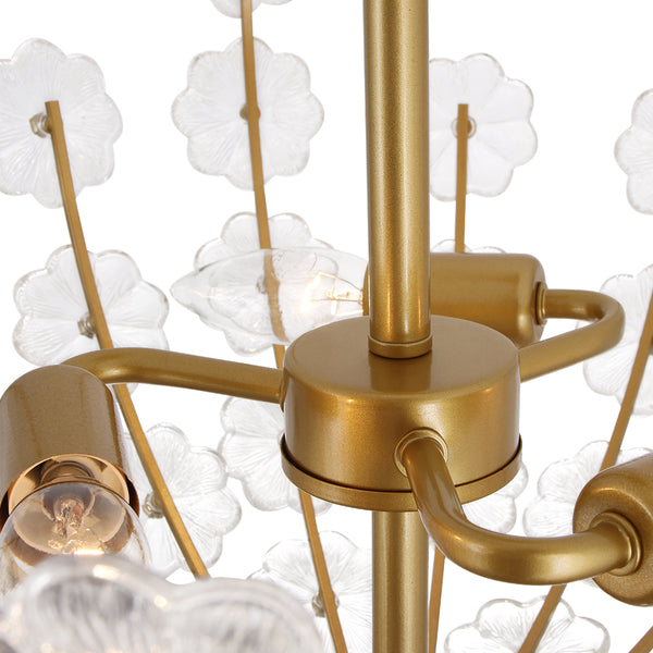 3-Light French Gold Floral Semi Flush Mount Light with Glass Flowers
