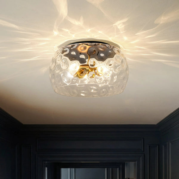 3-Light Hammered Glass Bowl Flush Mount Ceiling Light