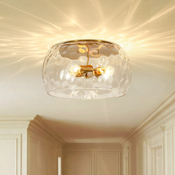3-Light Hammered Glass Bowl Flush Mount Ceiling Light