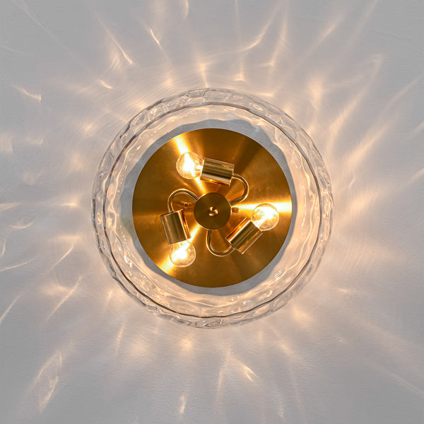 3-Light Hammered Glass Bowl Flush Mount Ceiling Light
