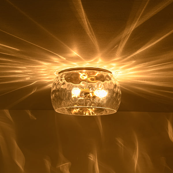 3-Light Hammered Glass Bowl Flush Mount Ceiling Light