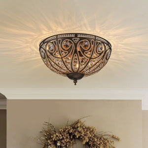 3 - Light Crystal Glass Flush Mount Chandelier - Yiilighting