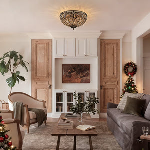 3 - Light Crystal Glass Flush Mount Chandelier - Yiilighting