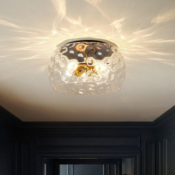 3-Light Hammered Glass Bowl Flush Mount Ceiling Light - Yiilighting