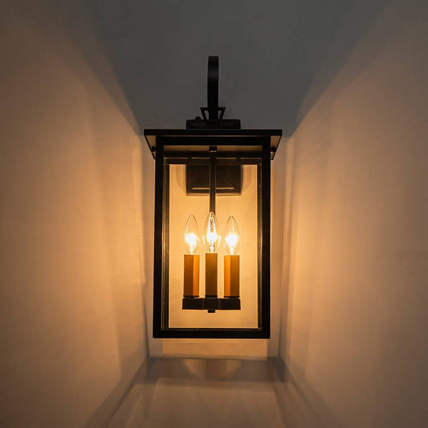 3 - Light Lantern Clear Glass Outdoor Wall Sconce - Yiilighting