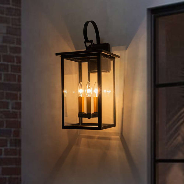 3 - Light Lantern Clear Glass Outdoor Wall Sconce - Yiilighting