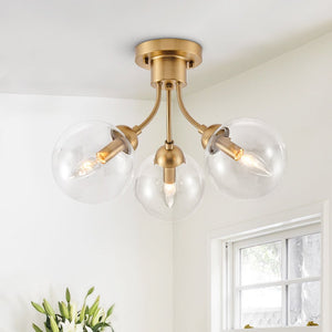 3 - Light Mid - Century Glass Sputnik Semi Flush Mount - Yiilighting