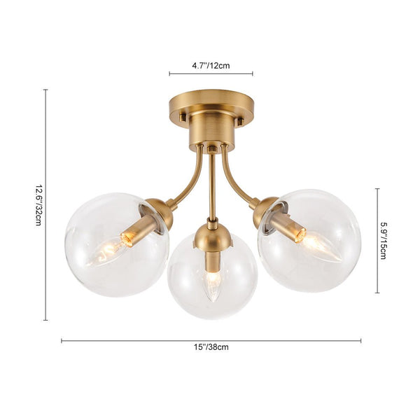 3 - Light Mid - Century Glass Sputnik Semi Flush Mount - Yiilighting