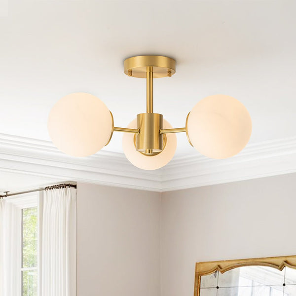 3 - Light Mid - Century Modern Frosted Glass Semi Flush Mount - Yiilighting