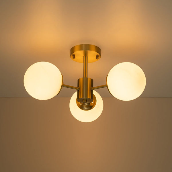 3 - Light Mid - Century Modern Frosted Glass Semi Flush Mount - Yiilighting