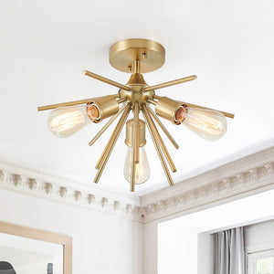 3 - Light Mid Century Modern Gold Sputnik Semi Flush Mount - Yiilighting