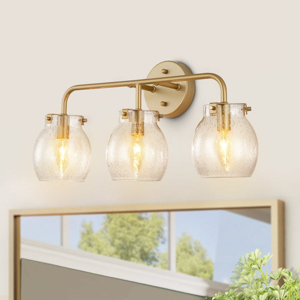 3 - Light Modern Brass Seeded Glass Wall Sconces - Yiilighting