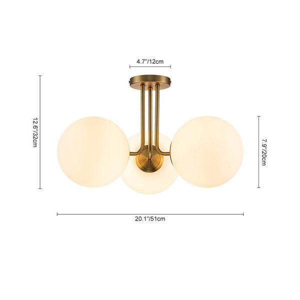 3 - Light Modern Mid - Century Gold Sputnik Semi Flush Mount - Yiilighting