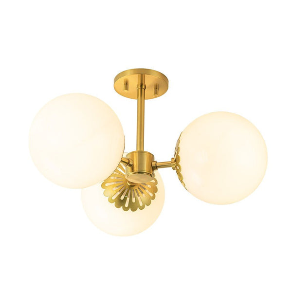 3 - Light Opal Glass Brass Semi Flush Mount Light - Yiilighting