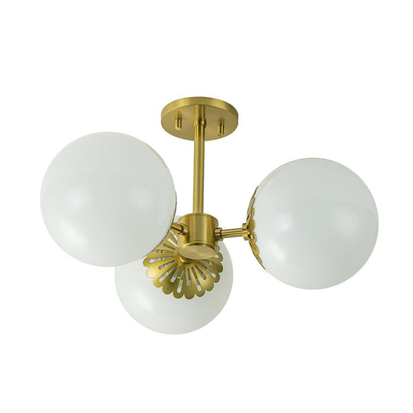 3 - Light Opal Glass Brass Semi Flush Mount Light - Yiilighting