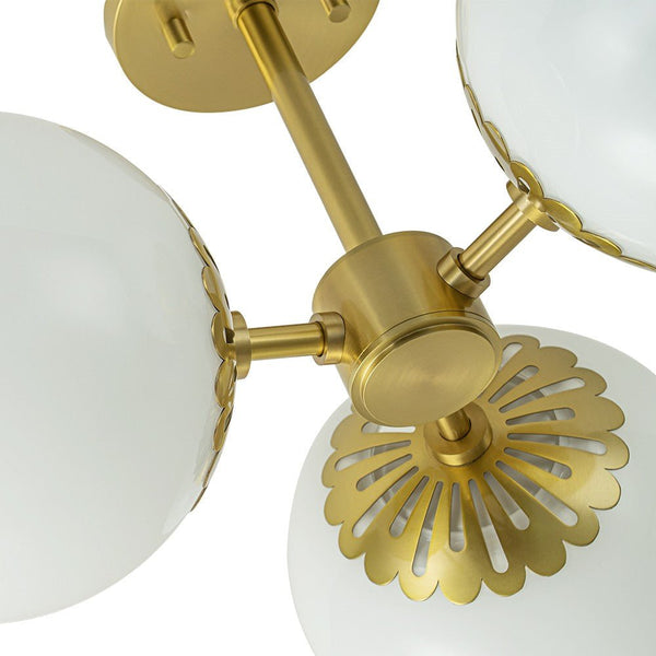 3 - Light Opal Glass Brass Semi Flush Mount Light - Yiilighting